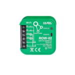 RECEPTOR WI-FI CU 2 CANALE BIDIRECȚIONAL – ZAMEL ROW-02 Controlerul ROW-02 permite controlul iluminatului prin intermediul butoanelor sau al comutatoarelor în mod bistabil. În plus, datorită modulului wi-fi încorporat, este posibilă gestionarea de la distanță a iluminatului cu ajutorul aplicației pentru smartphone. Dispozitivul indică starea iluminatului. Utilizatorul poate controla iluminatul de oriunde din lume. De asemenea, datorită aplicației cloud, este posibilă pornirea sau oprirea automată a iluminatului în funcție de programul salvat în cloud. CARACTERISTICI comunicație radio WiFi de 2,4 GHz compatibilitate cu majoritatea întrerupătoare și butoanelor existente pe piaţă posibilitatea de a controla 2 canale în mod independent controlul a două canale poate fi activat local sau de pe un smartphone ideal pentru instalarea sub un întrerupător cu 2 taste DATE TEHNICE Metodă de instalare: cutie 60 mm Alimentarea cu energie electrică: 230 V AC Număr relee: 2 Sarcină releu: 2 x NO 5A / 250 VAC Comunicaţie: Wi-Fi 2.4GHz 802.11 b/g/n Număr canale de ieșire: 2 Putere canal de ieșire: 5 A / canal DIMENSIUNI Înălțime: 47,5 mm Lățime: 47,5 mm Adâncime: 20 mm Greutate: 0,04 kg